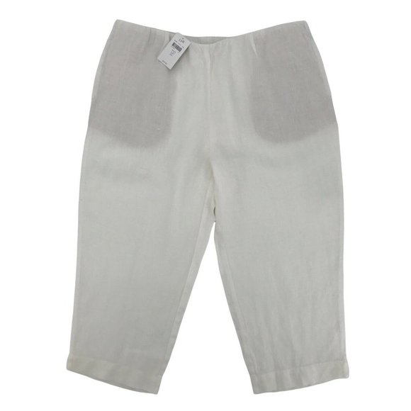 Pure Jill Womens High Rise Flat Front Linen White Slim Cropped Pant Sz LP Petite - Picture 1 of 8